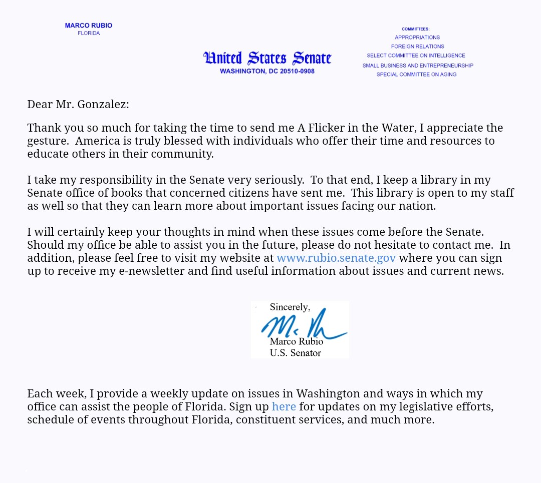 Read more about the article Its always good to get a personal note from your U.S. senior senator